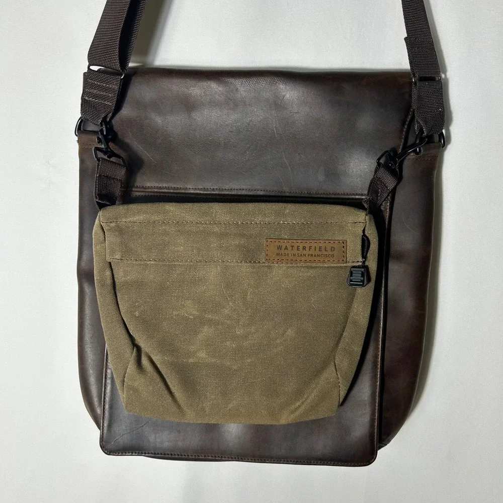 Waterfield Designs Muzetto Messenger Bag Brown Leather Waxed Canvas Made in‎ SF
